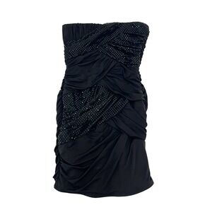 Taboo Vintage Y2K Black Sequin Ruched Strapless Bodycon Mini Dress Size Medium